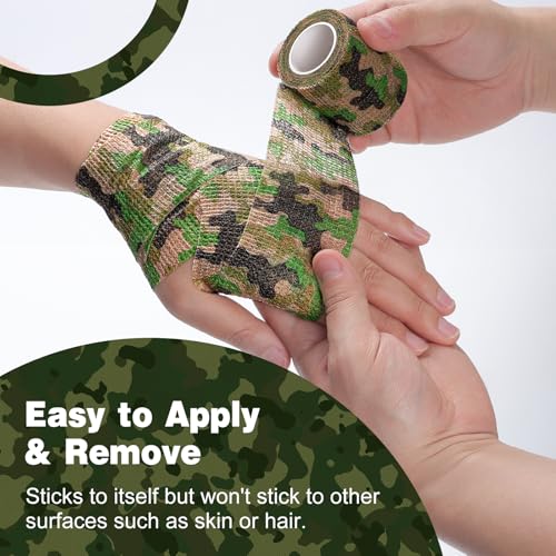 Image of AZEN 16 Pack Camo Self Adhesive Bandage Wrap, 2 inch X 5 Yards Elastic Cohesive Bandage Wrap, Athletic Tape, Vet Wrap, Ankle Tape, Tattoo Tape Wrap (Camo)
