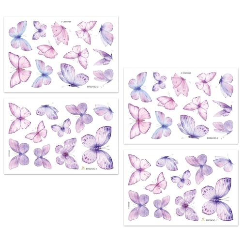 4 Feuilles D’Autocollants Muraux Papillon Violet, Autocollants Muraux Auto-Adhésifs, Autocollants Muraux Papillon Élés, Autocollants De Décoration...