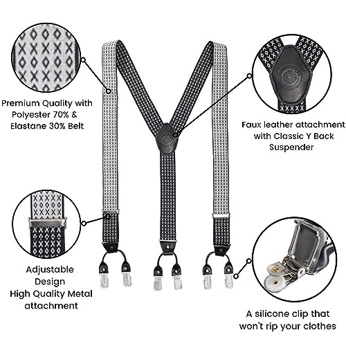 Image of The Tie Hub Tic Tac Toe - Black /White Clip On Suspenders For Men