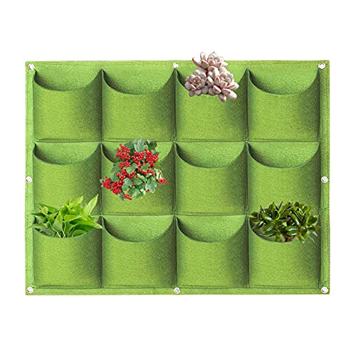 Hanging Planting Grow Bags, 12 Pockets Hanging Vertical Wall Planter Wall Mounted Grow Bag Outdoor Indoor Gardening Vertical Greening Flower Container, Planting Bags Storage Bags(0.6 m × 0.8 m, Green)