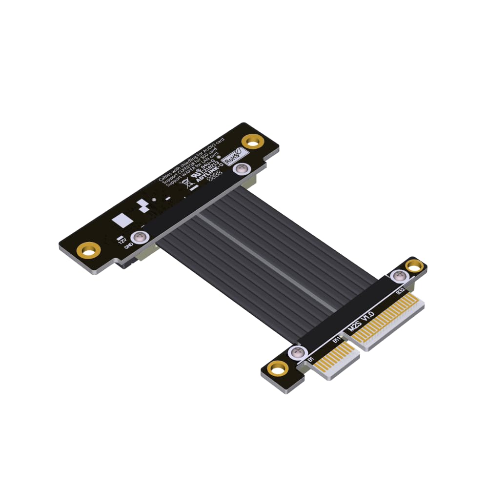 ADT-Link PCIE 4.0/3.0 X1 Riser Cable Dual 90 Degree Right Angle PCIe 3.0 x4 to x4 Extension Cable PCI Express 4X Riser Card Ribbon Extender (R22SL 4.0, 30cm)
