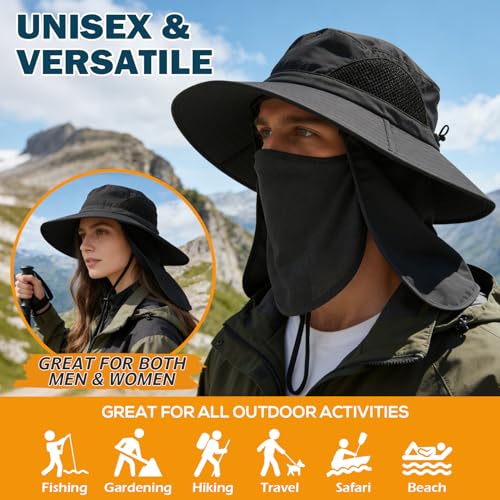 Image of Wide Brim Sun Bucket Hat, Waterproof Boonie Hat for Men & Women | UPF 50+ UV Protection, Adjustable Fit, Chin Strap & Sweatband, Foldable Durable for Fishing Hiking Garden Beach