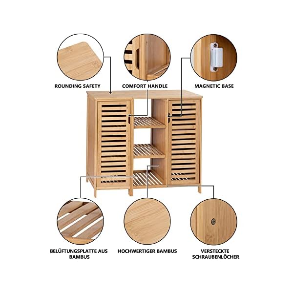 WAOHO badezimmerschränke aus Bambus,Badezimmer Regal,Sideboard Wohnzimmer,Sideboard, Bad Regal stehend,Küchenschrank, Badezimmer Schrank,Bad Regal stehend (99.5cm X 33cm X 87cm) – Bild 6