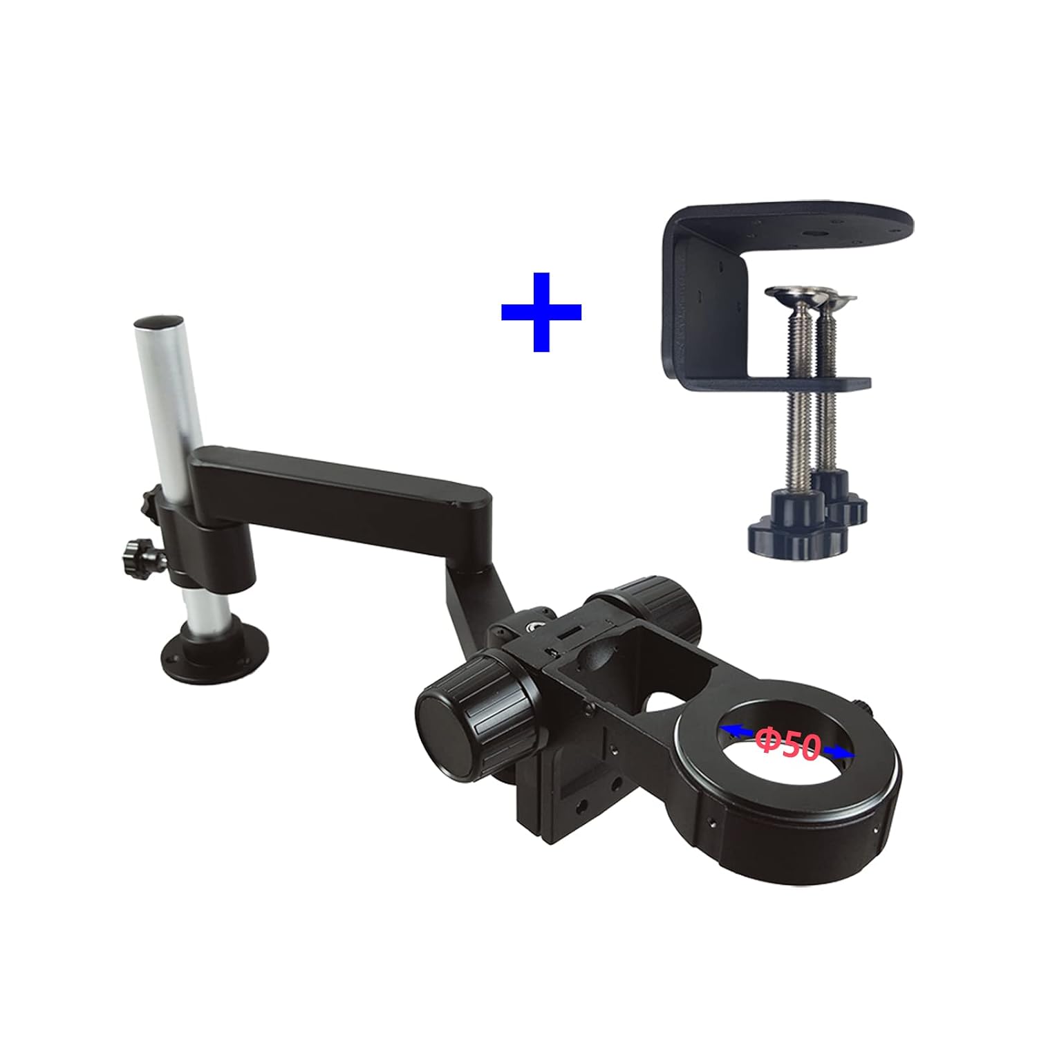 Gringoo Microscope Stand Arm with Clamp, Articulating Universal Rotatable Arm for Stereo Trinocular Professional Microscope, HDMI Camera Lens Phone Repair Soldering Tools (50mm, Black)