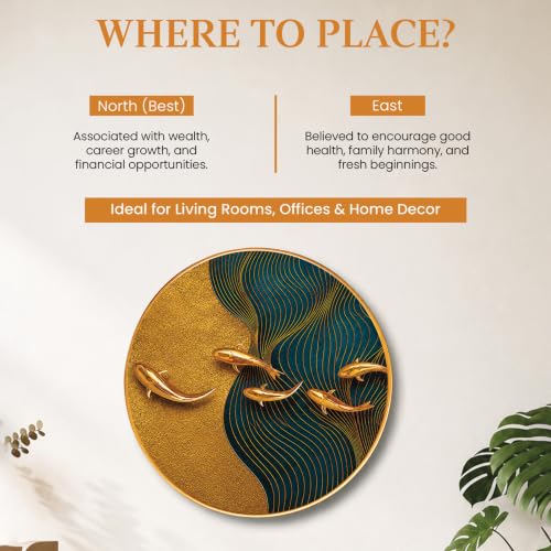 Image of PAINTINGMANTRA vastu koi Fish Wall Art Painting for Living Room, Teal Waves & 3D Effect Swimming Fish Round Shape Framed Wall Painting for Home Decor, Bedroom, Hall & Office (Size: 23x23 inch)
