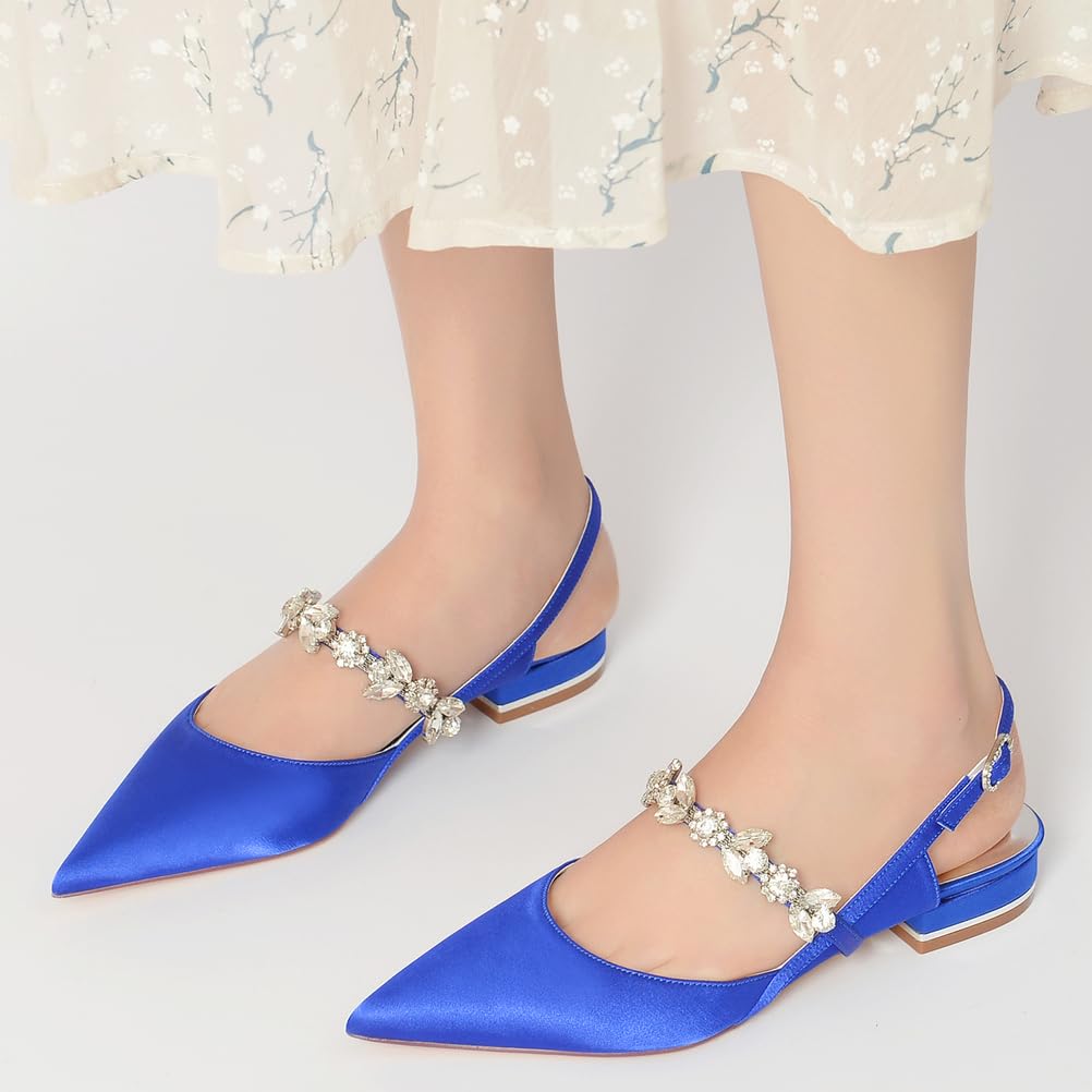 Scarpe Basse da Donna & Sandali a Tacco Basso con Fibbia per Spose - 2,5 cm Tacco a Blocco Robusto con Punta a Spillo - Eleganti Sandali da Cerimonia