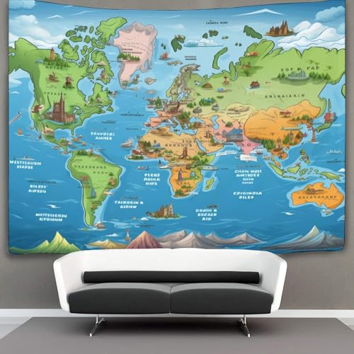 NAHCBIOT World Map Tappezzeria Arazzo - Arazzi Arazzo Da Parete Colorato Teli Con Wall Art Decorazioni Per Soggiorno Camera Letto Decor,130cmx150cm