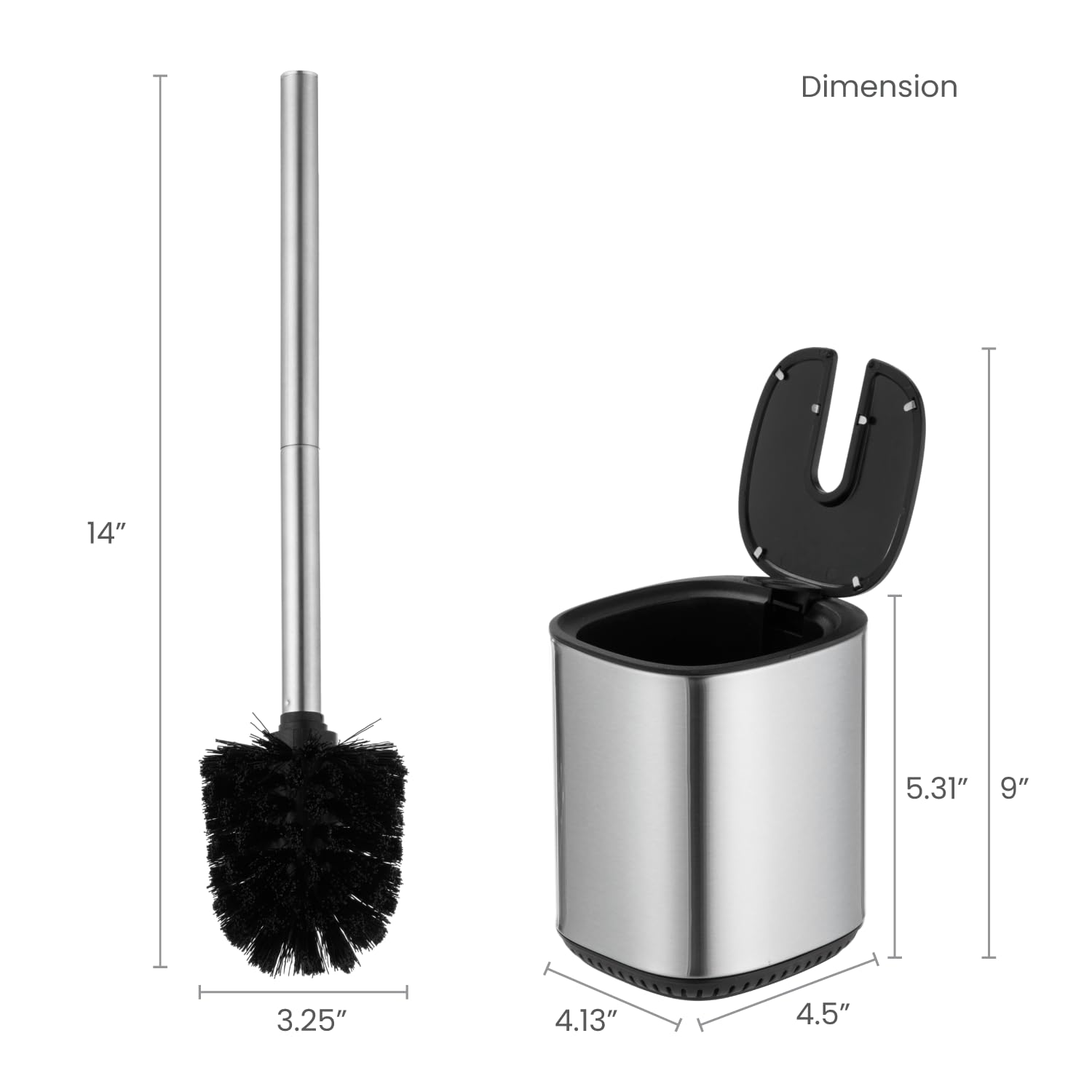 Home Zone Living Toilet Brush with Automatic Lid and Stainless Steel Handle, Compact Bathroom Cleaning Tool