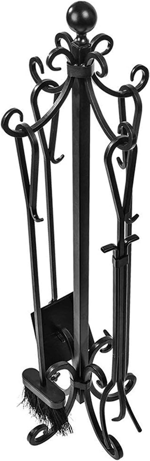LOWLIU Fireplace Tools 5 PCS Fireplace Tools Set Wrought Iron Fire Place Accessories Tools Holder with Handles Tools for Indoor Fire Place Toolset