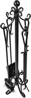 Fireside Companion Tool Set 5 Pcs Fireplace Tools Set Wrought Iron Fire Place Accessories Tools Holder with Handles Tools for Indoor Fire Place Tool Set