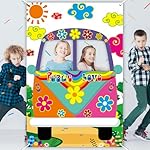 60's Hippie Bus Photo Prop 60s Party Decorations Large Fabric Retro Groovy Van Prop Hippie Selfie Frame Backdrop Background Banner Birthday Party Supplies Retro 60s 70s Party Favors 59 x 39.4 Inch - Image 4