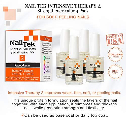 Nail Tek Intensive Therapy 2, Nail Strengthener For Soft And Peeling Nails, 0.5 Oz Value 4-Pack #TOP4