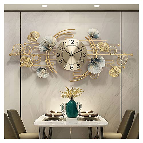 Horloge murale silencieuse et design ginkgo 3D en métal pour salon