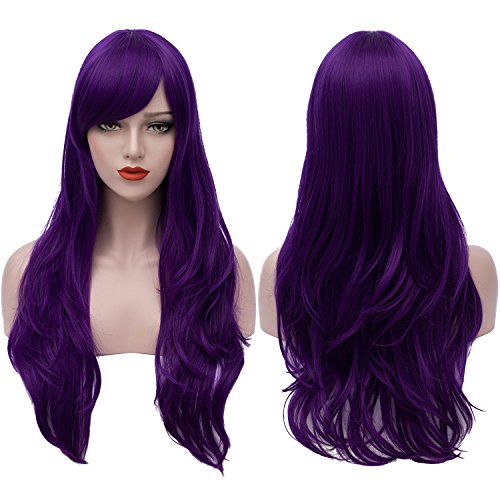 Bopocoko 28'' Long Purple Wigs for Women Curly Wavy Hair Wigs Colored Party Wig Halloween Costume Wigs BU155PR