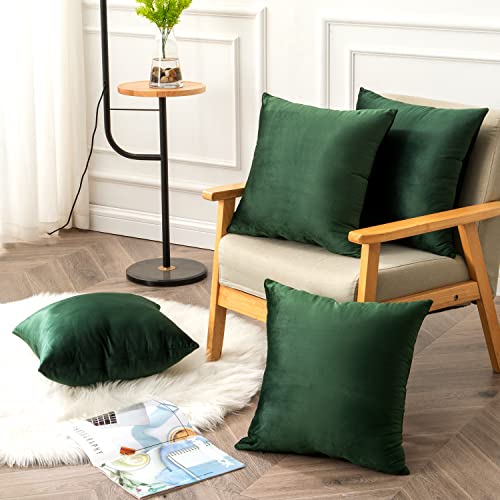 Yonous Throw Pillow Covers, Velvet Soft Decorative Cushion Case For Sofa Bedroom Car, Set Of 4, 20X20 Inch, Dark Green #TOP2