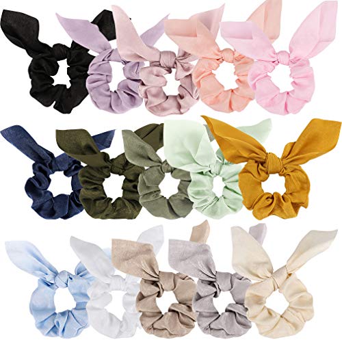 Amariver Super Soft Satin Scrunchies, 15 Pcs Light Color Bow Scrunchies, Scarf Scrunchies for Girls Women