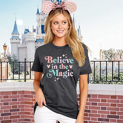 FRYAID Magical Shirt Women Believe in The Magic Tshirt Kingdom Castle Tie Dye Tee Family Holiday Vacation Short Sleeve Tops3