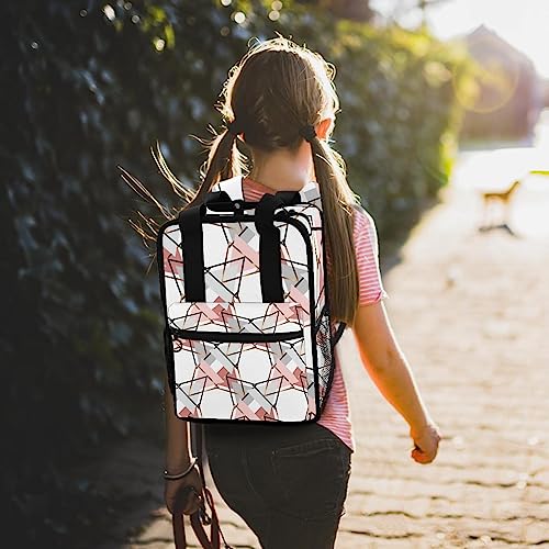 Sac à dos garçons motif géométrique rose multicolore réglable - 7