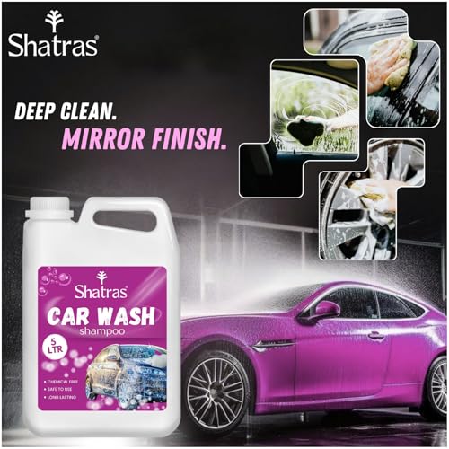 Image of Shatras Car Wash Shampoo - High Foam Car Cleaning Liquid | pH Neutral Formula | Scratch-Free Wash | Deep Cleaning & Extra Shine | Suitable for All Vehicles - 5L (PINK)