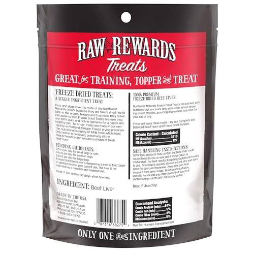 Northwest Naturals 087316382754 Raw Rewards Freeze-Dried Beef Liver Treats For Dogs And Cats - Bite-Sized Pieces - Healthy, 1 Ingredient, Human Grade Pet Food thumb #6
