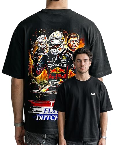 Image of Men's Cotton Oversized T-Shirt - Relaxed Fit Half Sleeve F1 Graphic Print Tee for Streetwear & Casual Outings - Black