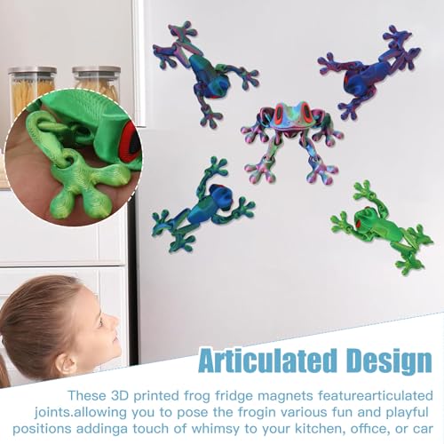 Fridge Magnets 3D Printed Frog, Realistic Jointed Movable Refrigerator Magnets, Fun Cute Decor, for Creative Home Office Deco Kitchen Magnets Refrigerator (5pcs) — view 5