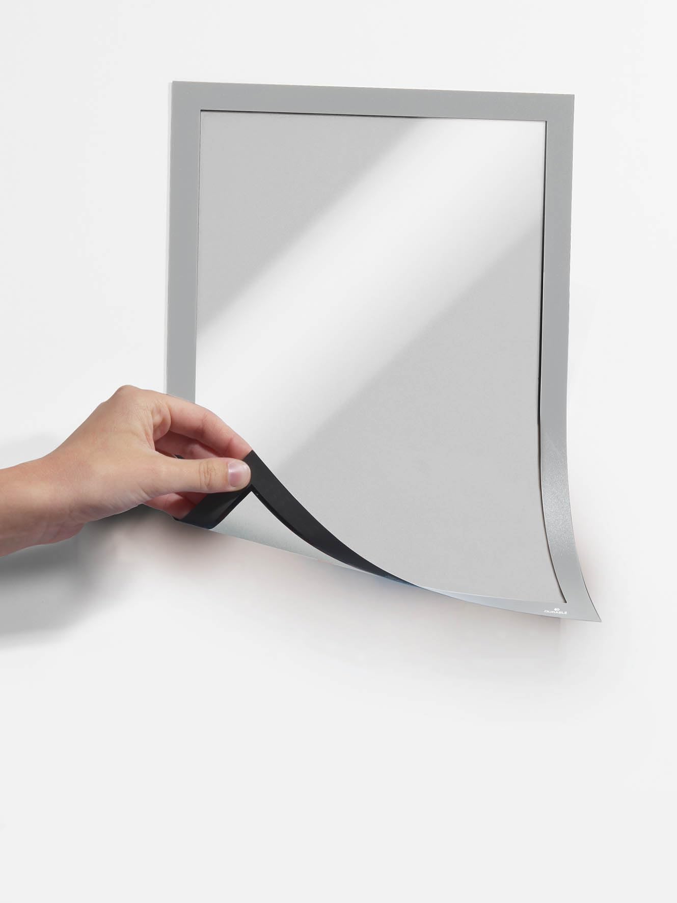 Durable 486823 Duraframe Magnetic, Cornice Espositiva a Fissaggio Magnetico, Formato A3, Confezione da 5 Pezzi, Argento