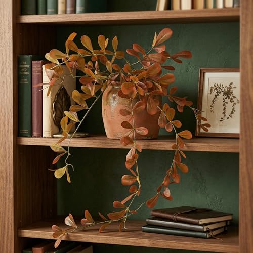 Image of Dekorly 2 Pack Artificial Plants Artificial Hanging Plants Faux Eucalyptus Leaf Greenery Fake Hanging Eucalyptus Plant (Green) (1, Orange)