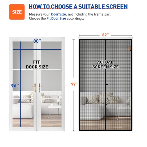 Image of MAGZO Magnetic Screen Door Fits Door Size 80 inchx 96 inch, Hands-Free Mesh Black | 82 inch x 97 inch Heavy Duty Door Screen Magnetic Closure & Windproof Fastener, Pet Friendly Sliding Patio Screen Door Mesh