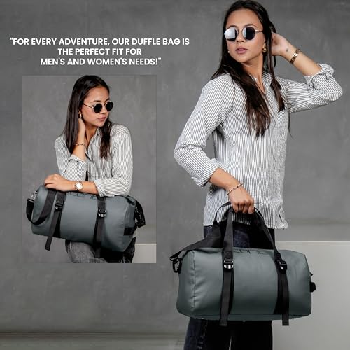 Image of Storite Nylon 43 Cm Imported Multi Purpose Travel Duffle Bag for Women with Dry and Wet Pocket, Lightweight Waterproof Backpack Carry Luggage Bag (Grey, 43x24x20cm)