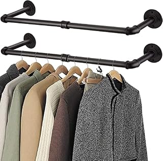 TOTEBOX 92cm Industrial Pipe Clothes Rail, Wall Mounted Garment Hanging Bar, Detachable Heavy Duty Clothing Rack, Home Store Storage Display Rail