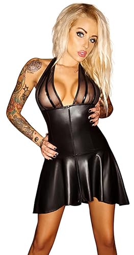 Noir Handmade Damen Wetlook Kleid mit Powernet Cups Schwarz Nero 001 28 Gr - M - Schwarz (Nero 001)