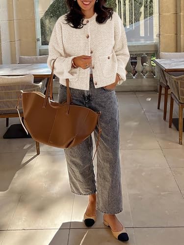 Image of Saodimallsu Womens Cropped Knit Cardigans Fall Crewneck Button Long Sleeve Open Front Soft Sweater Jackets