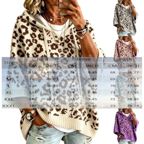 Women Leopard Hooded Knit Sweater Leopard Print Hoodie 3/4 Sleeve Hoodies - image 4