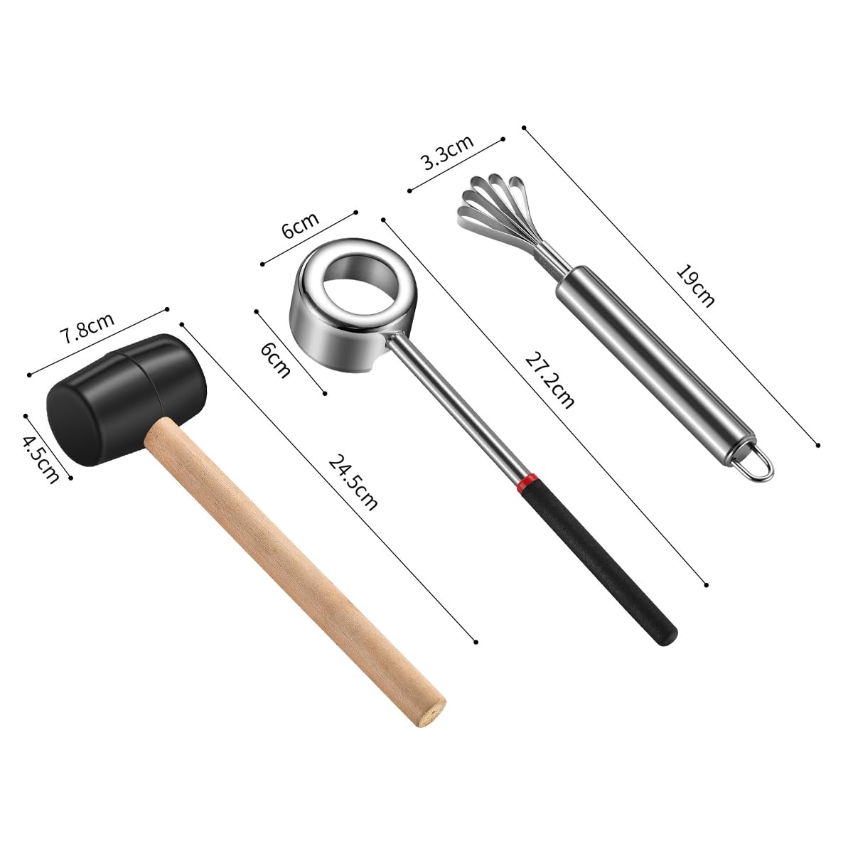 Set di 3 Attrezzi per Aprire il Cocco, Perforatore di Gusci di Cocco, Martello di Gomma con Manico in Legno, Tappetino in Silicone Antiurto