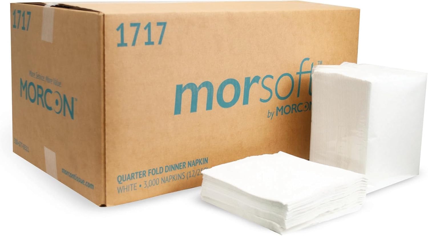 Morcon Paper Dinner Napkins, 1-Ply, 17 x 17, White - 12 packs of 250 napkins each.