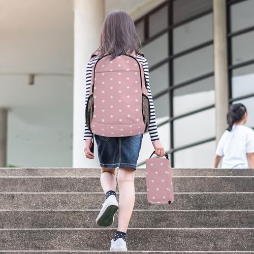 Sac à dos à pois blancs avec lunch box pour transporter les repas à l'école - 7