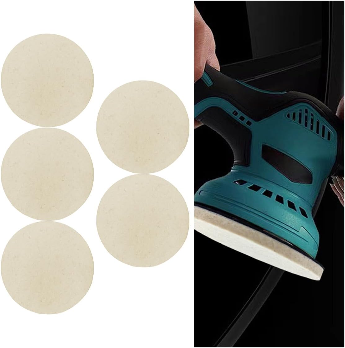 5PCS Car Glass Polishing Pads, 6" Wool Felt Buffing Wheel Polishing Pad Discs with Hook & Loop Back, Random Orbital Sander Polish Pad for Remove Scratch from Windshield, Window(6IN)