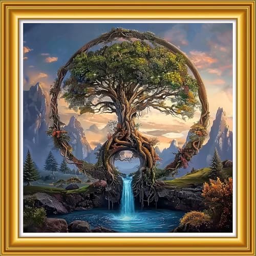 Image of Dooxvey Counted Cross Stitch Kits for Adults 11CT Printed Cross-Stitch Patterns Cross Stitching Embroidery Kit Stamped or Counted Needlepoint Kits- Magic Tree 18x18 inch
