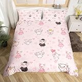 Homewish Juego de funda de edredón rosa para cuna, diseño de cerdito, corona, alas de cerdo, falda, globo, dibujada a mano, corazón de amor, cerdos, ropa de cama