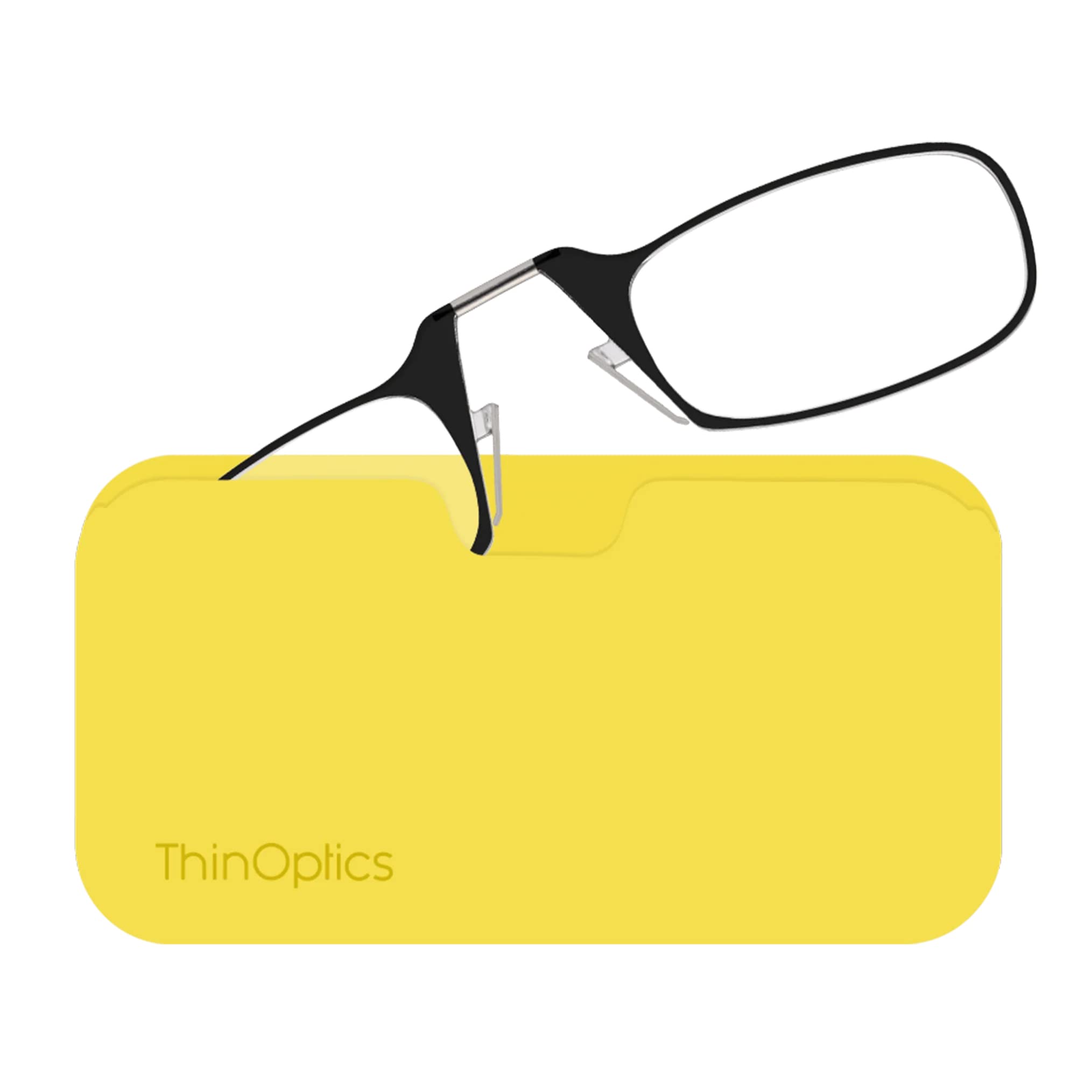 ThinOptics Reading Glasses 2.00 Black Frames with Yellow Universal Pod Compact Case, Ultra-light Foldable Rectangular Glasses - Image 2