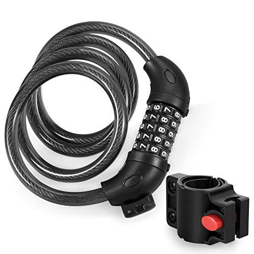 Flexzion 5-Digit Combination Bike Cable Lock with Seat Mount, 4 ft, Black - image 1