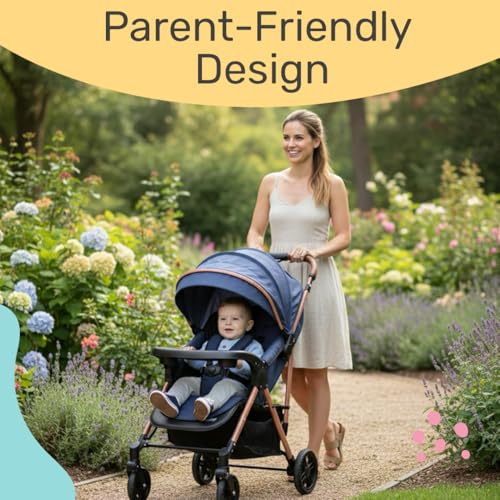 Image of Safe-O-Kid Breez Baby Rubber Wheel Stroller /Pram with 1 Year Warranty (Model - 2024) for New Born /Toddler /Kid for 0 to 3 Years Travel Friendly, 5 Point Safety Harness - Blue