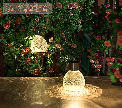 Ekq 4 Pack Hanging Solar Lights Set With Shepherd Hooks, Outdoor Color Changing Solar Powered Waterproof Landscape Lanterns With Crackle Glass Ball Design Pathway Decoration #TOP6