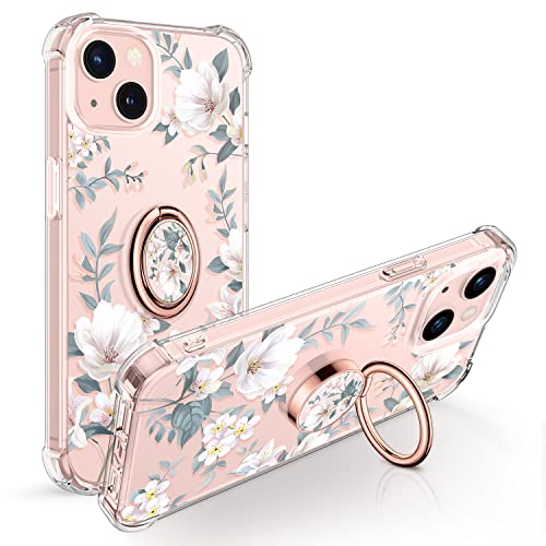 GVIEWIN Flower Bundle - Compatible with iPhone 13 Case + Phone Ring Holder ï¼Magnolia/Whiteï¼