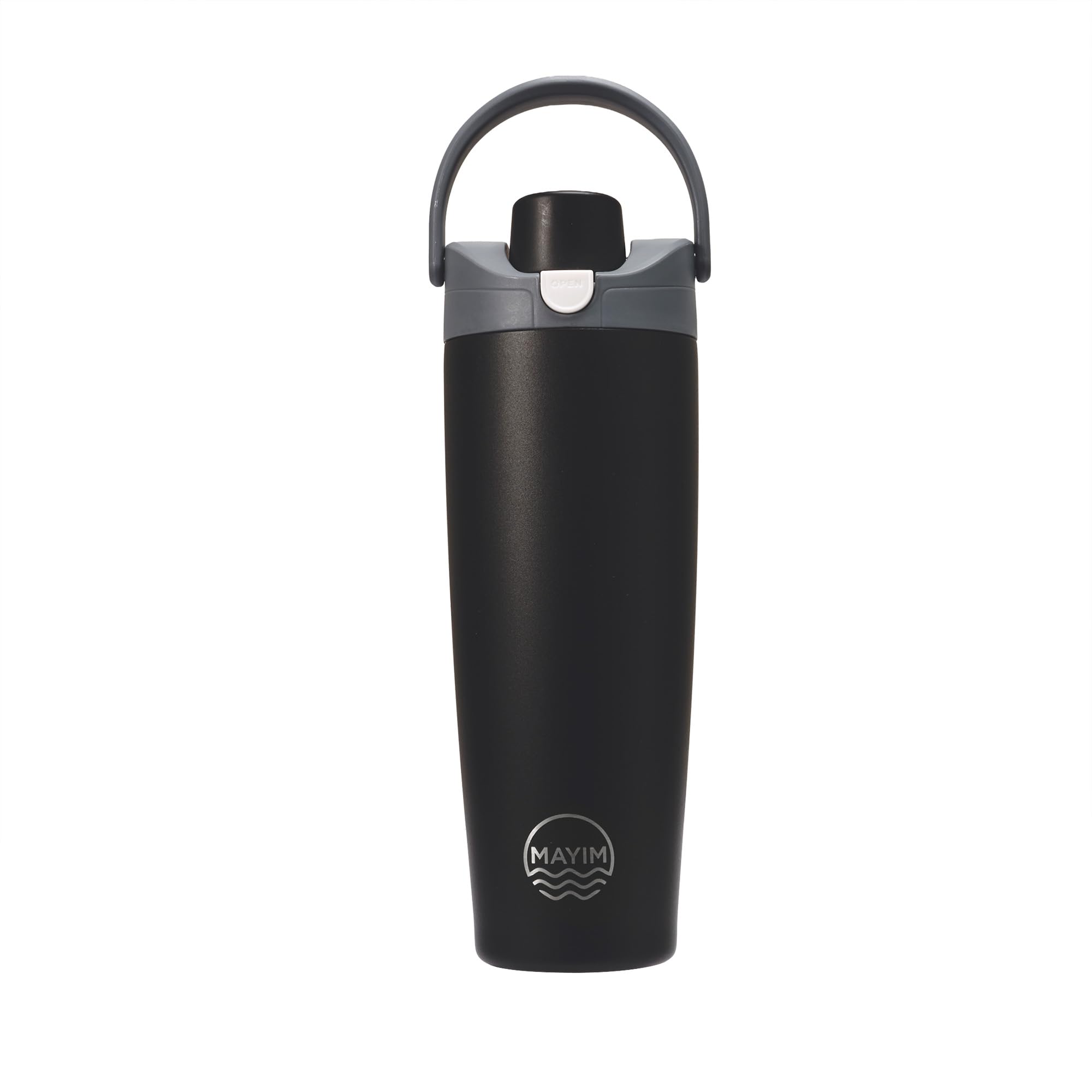 Mayim Snap-Sip Insulated Water Bottle 30 oz with Straw, One-Press Flip Lid, Auto Pop-Up Straw, Slide-Lock Leakproof Cap, Chug Mode, Carry Handle, BPA Free (Black)