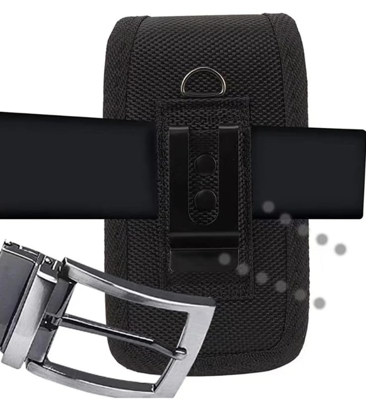 Compatible with Nokia 2780, 2760 and 2720v Flip Phone - Black Oxford Cloth Vertical Belt Loop Waist Case