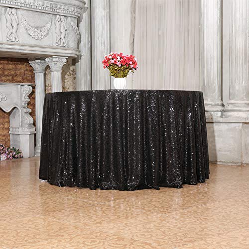 SquarePie Sequin Tablecloth Round 72 Inch Black Table Linen for Wedding Birthday Party — view 2