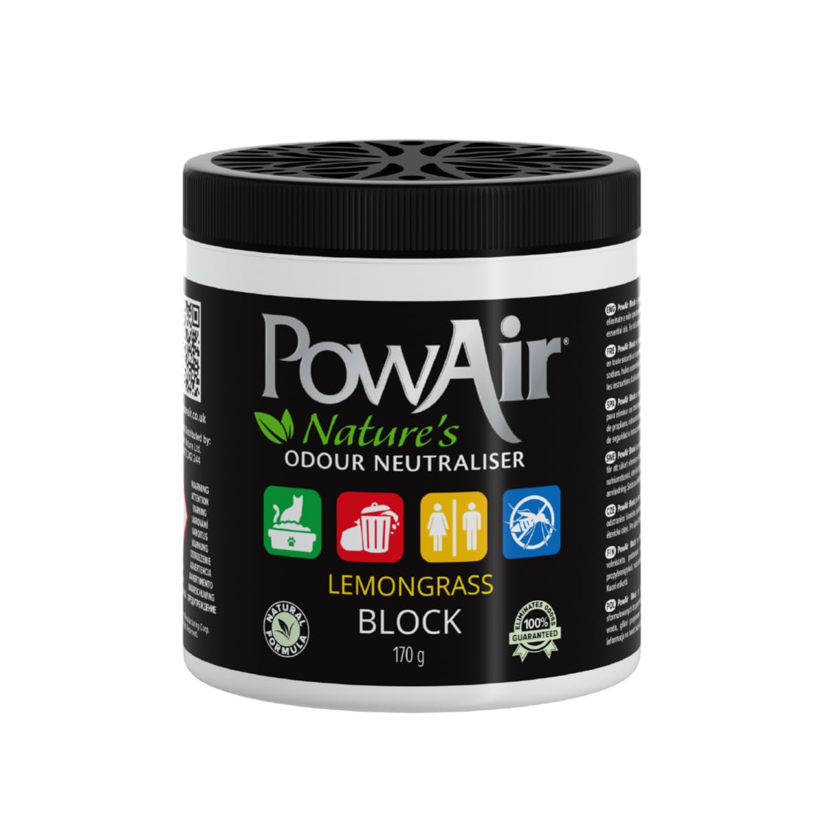 PowAir Block Natural - Neutralizador de olores - Aroma a citronela 170 g - Control de olores para habitaciones pequeñas y áreas - Aceites esenciales naturales