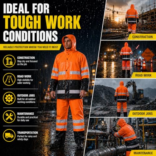 Image of Rain Suit For Men & Women Waterproof Heavy Duty Rain Gear Reflective Jacket for Fishing Outdoor Work Raincoats